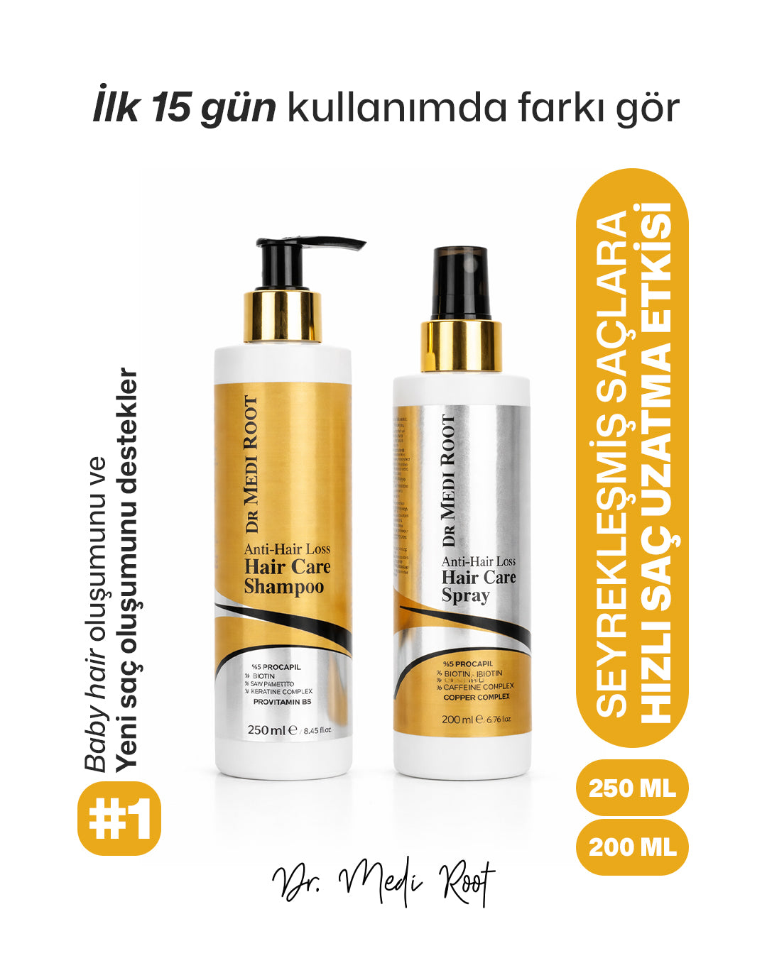 Dr Medi Root Anti-Hair Loss Saç Bakım Seti – Saç Dökülmesine Karşı Kök Destekleyici Şampuan & Sprey