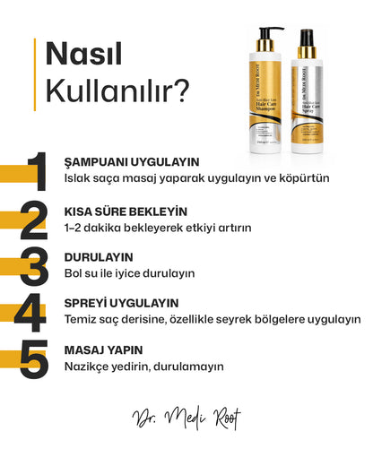 Dr Medi Root Anti-Hair Loss Saç Bakım Seti – Saç Dökülmesine Karşı Kök Destekleyici Şampuan & Sprey